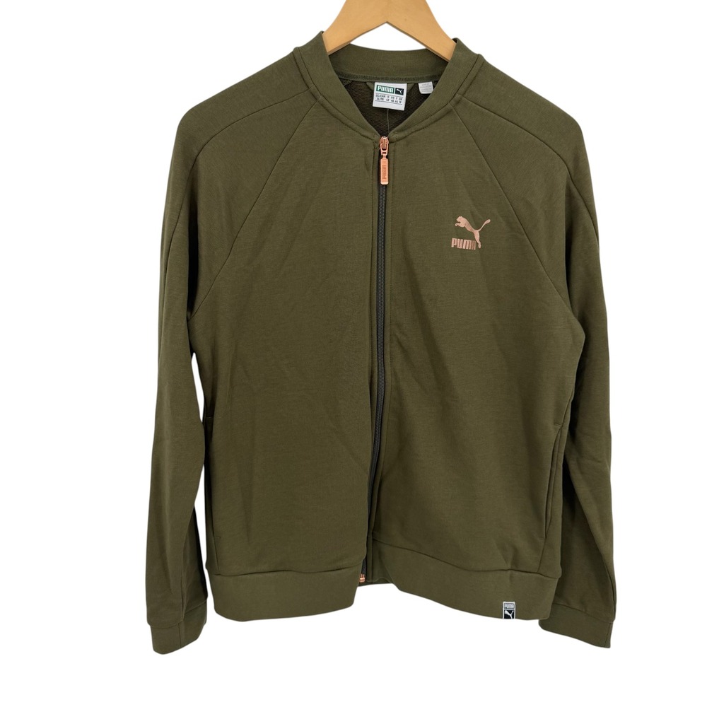 NWT Puma Archive Logo T7 Track Jacket Women XL Olive Night Rose Gold Zip Bomber